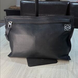 Source Unknown Black Leather Toiletry Bag
